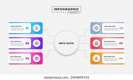 Vector business process infographic design template with six steps or options