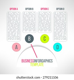 Vector business process steps infographic elements. Options choice, instruction or presentation template with pointer.