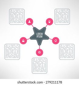 Vector business process steps infographic elements. Options choice, instruction or presentation template with a star.