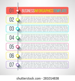 Vector business process steps infographics template. Colorful options choice, instruction or presentation circle elements.