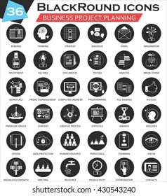 Vector Business Project planning circle white black icon set. Ultra modern icon design for web. 