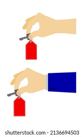 Vector Business Property Concept, Hand Holding Key With Red Tag 
