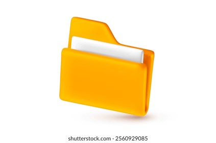 Vector business realistic illustration of office yellow paper document folder icon isolated on white background. 3d cartoon style concept design of computer file folder archive. Digital portfolio