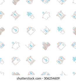 Vector business seamless background with signs and symbols in mono line style
