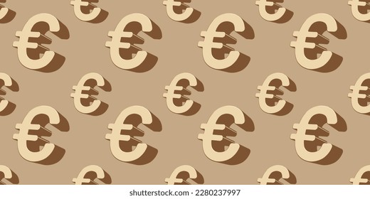 Vector business seamless pattern of golden sign of euro on color background. Flat style design of sign of euro for web, banner, print, textile