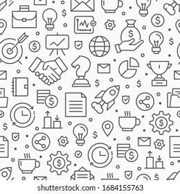 Vector Business seamless pattern with thin line icons of business strategy, startup for presentation. Endless background design