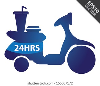 Vector : Business and Service Concept Present By Blue Glossy Style 24HRS Food Delivery Sign Isolated on White Background