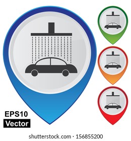 Vector : Business and Service Concept Present By Colorful Glossy Style Map Pointer With Car Wash Sign Isolated on White Background