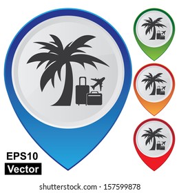 Vector : Business and Service Concept Present By Colorful Glossy Style Map Pointer With Travel Information or Travel Agency Sign Isolated on White Background
