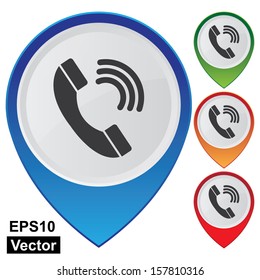 Vector : Business and Service Concept Present By Colorful Glossy Style Map Pointer With Telephone Box, Telephone Booth or Call Center Service Sign Isolated on White Background 
