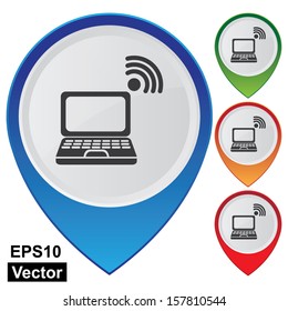 Vector : Business and Service Concept Present By Colorful Glossy Style Map Pointer With Wifi Hotspot, Computer Center, Internet Cafe or IT Mall Sign Isolated on White Background