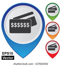 Vector : Business and Service Concept Present By Colorful Glossy Style Map Pointer With Credit Cards Welcome or ATM Sign Isolated on White Background