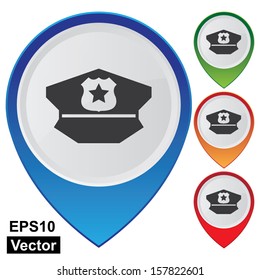 Vector : Business and Service Concept Present By Colorful Glossy Style Map Pointer With Police Helmet or Police Station Sign Isolated on White Background