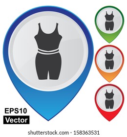 Vector : Business and Service Concept Present By Colorful Glossy Style Map Pointer With Women Sportswear Shop or Gym Sign Isolated on White Background 