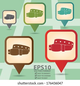 Vector : Business and Service Concept Present By Colorful Vintage Style Map Pointer Icon With Belt or Accessory Shop Sign in POI Map Background 