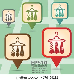 Vector : Business and Service Concept Present By Colorful Vintage Style Map Pointer Icon With Necktie, Neck-Wear or Fashion Shop Sign in POI Map Background 