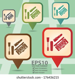 Vector : Business and Service Concept Present By Colorful Vintage Style Map Pointer Icon With Cosmetic or Make-Up Shop Sign in POI Map Background 