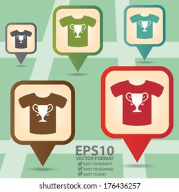 Vector : Business and Service Concept Present By Colorful Vintage Style Map Pointer Icon With T-Shirt, Tee Shirt, Clothes, or Fashion Shop Sign in POI Map Background 