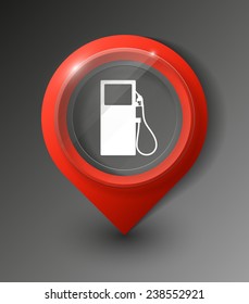 Vector : Business and Service Concept Present By Colorful Glossy Style Map Pointer With Petrol Station, Petroleum Station, Filling Station or Gas Station Sign Isolated 