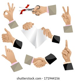 Vector business set of hands with different gestures, isolated on white background, eps10