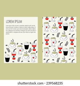 Vector business set template with cute hand drawn drink illustrations. Restaurant or cafe branding elements.