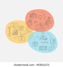 Vector business set template with doodles icons. 