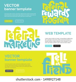 Vector business set template with hand drawn lettering about referral program, viral, influencer marketing for presentation, website, social media. Business referral offer stylized typography.. 