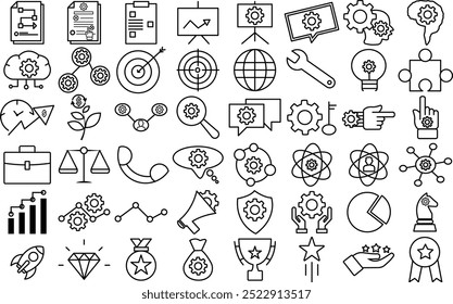 Icono de configuración de negocio de Vector. Icono de acción y Plan empresarial y de gestión. Trazo editable de arte de línea delgada.