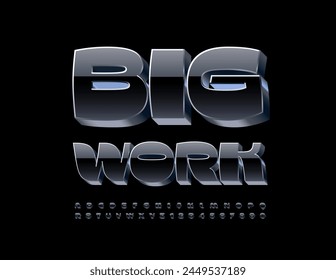 Vector business Sign Big Work. Cool Black 3D Font. Modern Stylish Alphabet Letters and Numbers set.
