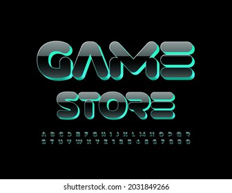 Vector business sign Game Store. Black and Green 3D Font. Futuristic Alphabet Letters and Numbers set
