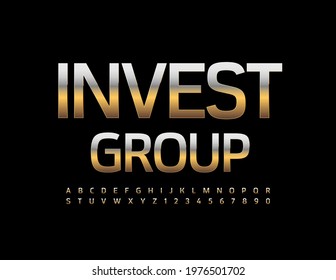 Vector business Sign Invest Group, Modern Metallic Font. Luxury Alphabet Letters and Numbers