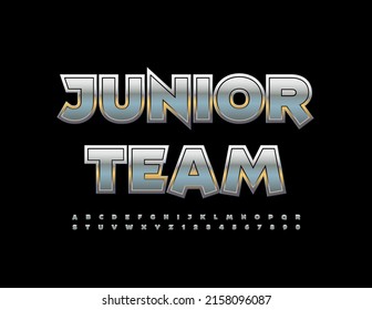 Vector business sign Junior Team. Modrn Metallic Font. Creative Alphabet Letters and Numbers set