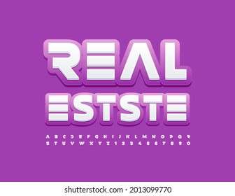 Vector business Sign Real Estate. Bright 3D Font. Trendy Alphabet Letters and Numbers set