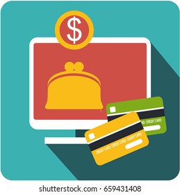 Vector business sign square shape icon e-wallet, buy online sale