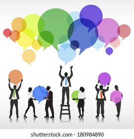 Vector of Business Silhouettes and Speech Bubbles