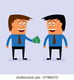 vector business situation head gives the salary to his employee
