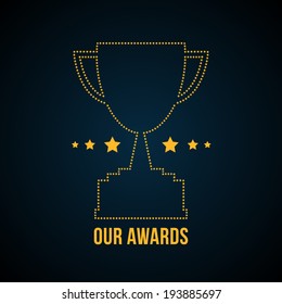 Vector business or sport awards gold cup with stars for icon or banner