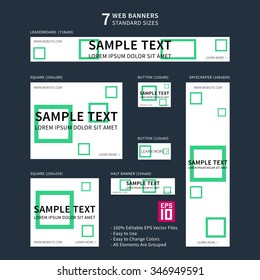 Vector business standard size Web Banners Set with sample text. Modern design concept for corporate website advertising.
