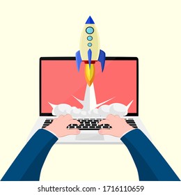 Vector Business Start up launching with rocket concept. Startup Concept