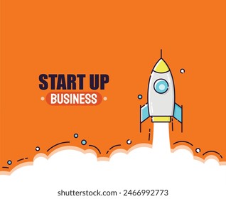 Vektorgrafik Business Start mit Raketenstartkonzept. Vektorillustration. Vektorgrafik Business. Kann für Banner, Bildschirmhintergründe, Geschäftszwecke und Hintergründe verwendet werden