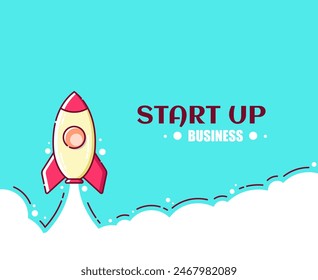 vector business start up with rocket launch concept. vector illustration. vector business. can be used for banners, wallpapers, business purposes, and backgrounds