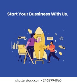 vector business start up with rocket launch concept. vector illustration.