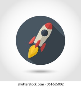 Vector  business start up rocket space modern icon,sign,symbol,pictogram design in flat style with long shadow isolated on a circle.Concept for web banners and printed materials
