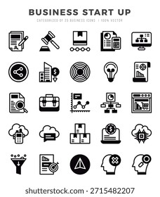 Icono de tipos de inicio de negocio de Vector establecido en estilo Lineal relleno. Ilustración vectorial.