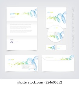 Vector business stationary design template with curly abstract dynamic wave. Letter, envelope, cd and business cards. Modern branding collection.