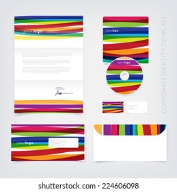 Vector business stationary design template with colorful stripes. Letter, envelope, cd and business cards. Modern branding collection.