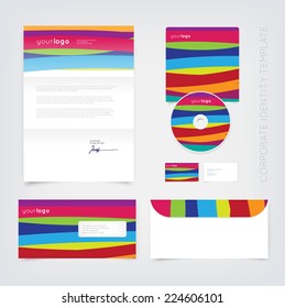 Vector business stationary design template with colorful stripes. Letter, envelope, cd and business cards. Modern branding collection.