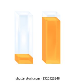 Vector business or statistical infographic illustration of histogram. Two glass columns with yellow liquid characterizing percentage maximum and minimum. Icon of max and min is isolated on white.