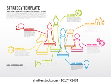 Vector business strategy infographic template with thin line chess figures