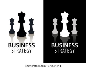 Vector business strategy logo, concept, chess logo. Black and white with reflection. Game, management, finance logo